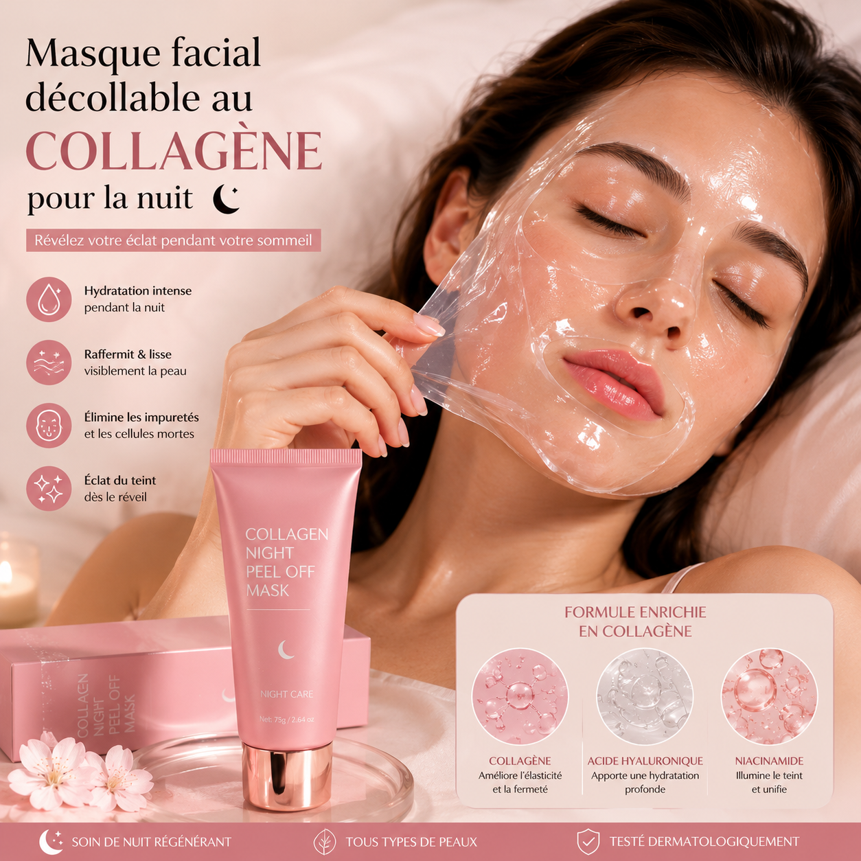 Masque Facial Décollable au Collagène pour la Nuit
