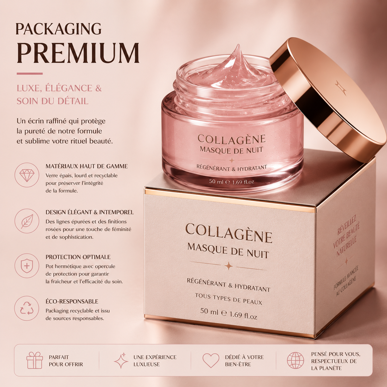 Masque Facial Décollable au Collagène pour la Nuit